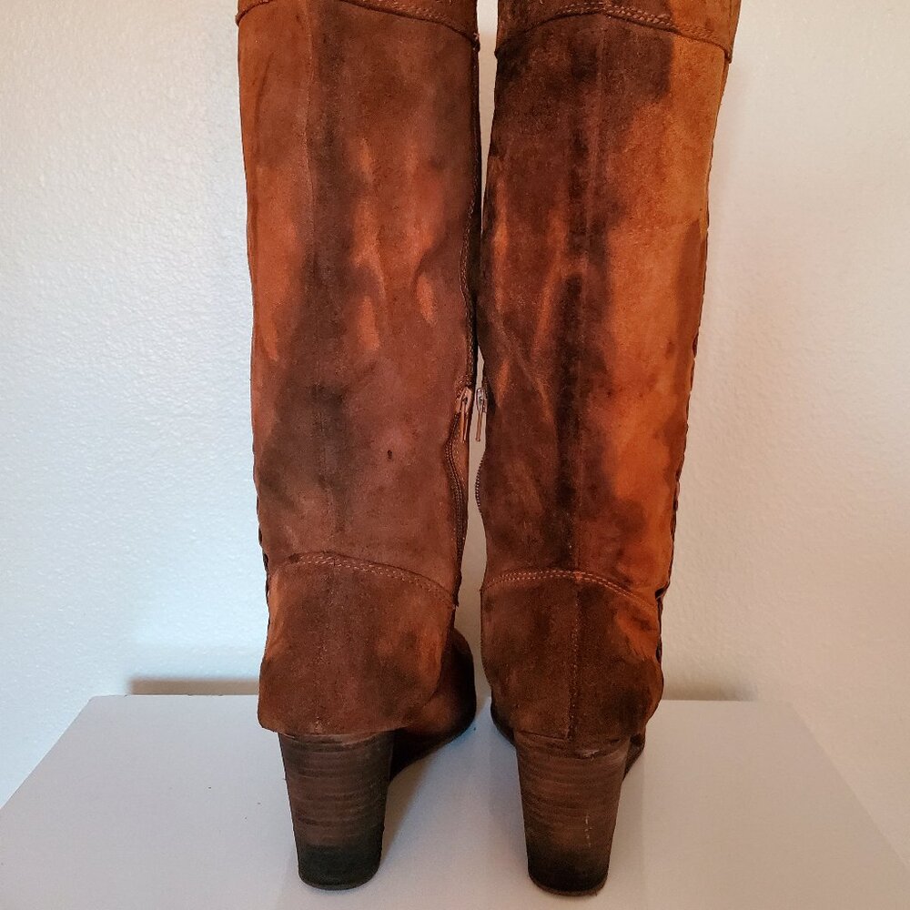 Leather suede wedge tall rodeo Western cowgirl Boot 10 1/2 11 brown black tan - Picture 11 of 13